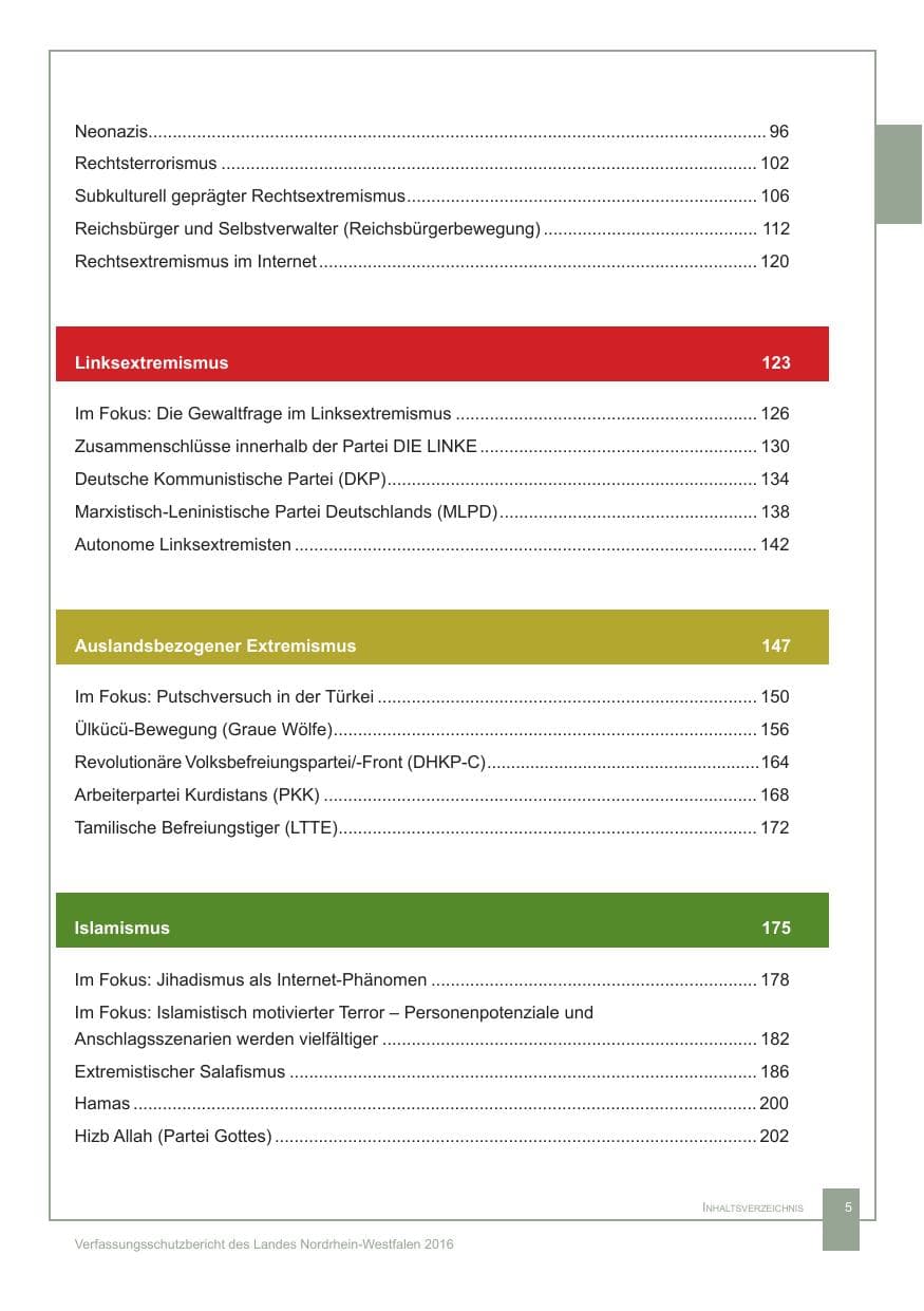 Seite 6 des Verfassungsschutzbericht 2016 Nordrhein-Westfalen