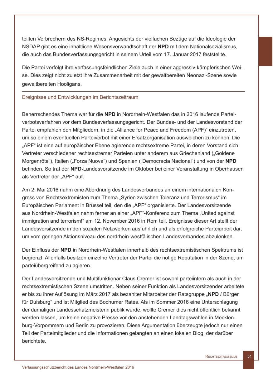 Seite 52 des Verfassungsschutzbericht 2016 Nordrhein-Westfalen