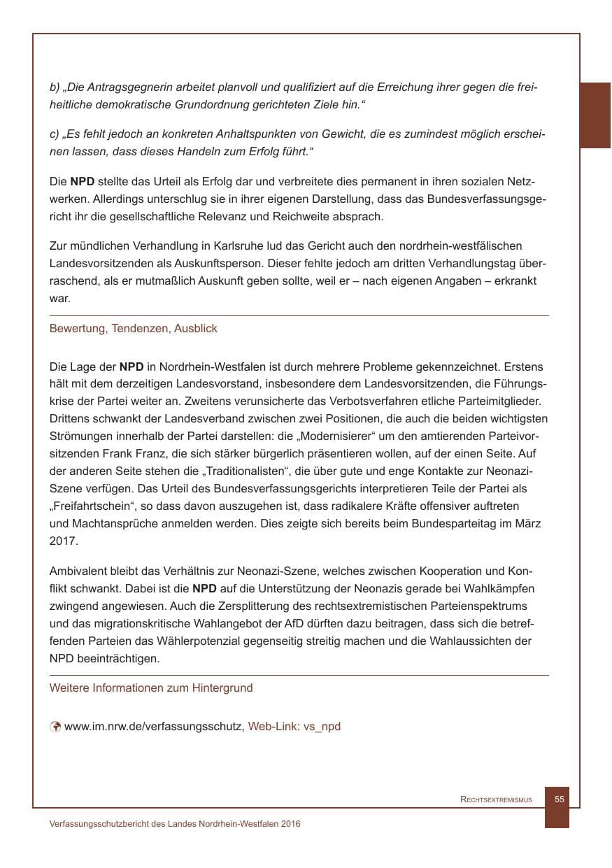 Seite 56 des Verfassungsschutzbericht 2016 Nordrhein-Westfalen