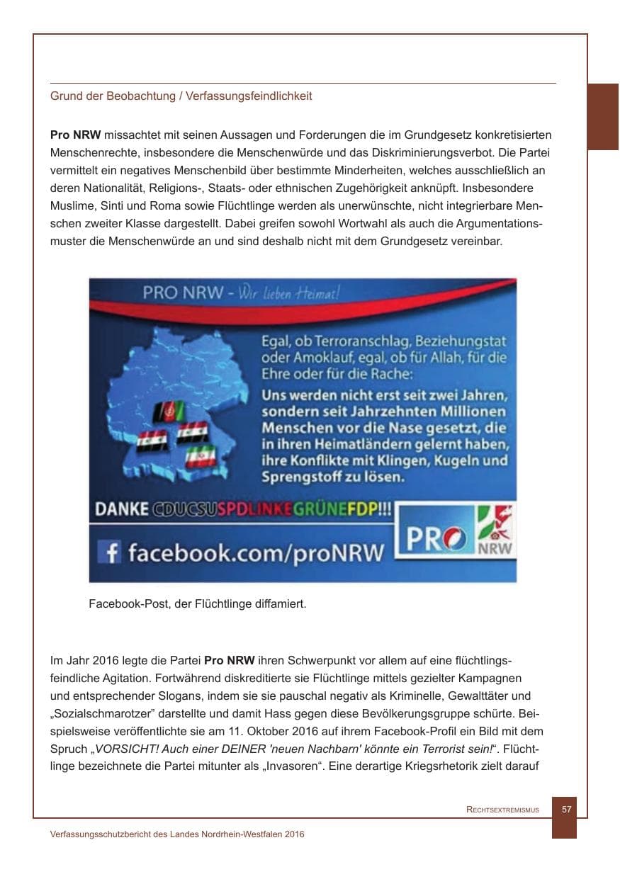 Seite 58 des Verfassungsschutzbericht 2016 Nordrhein-Westfalen