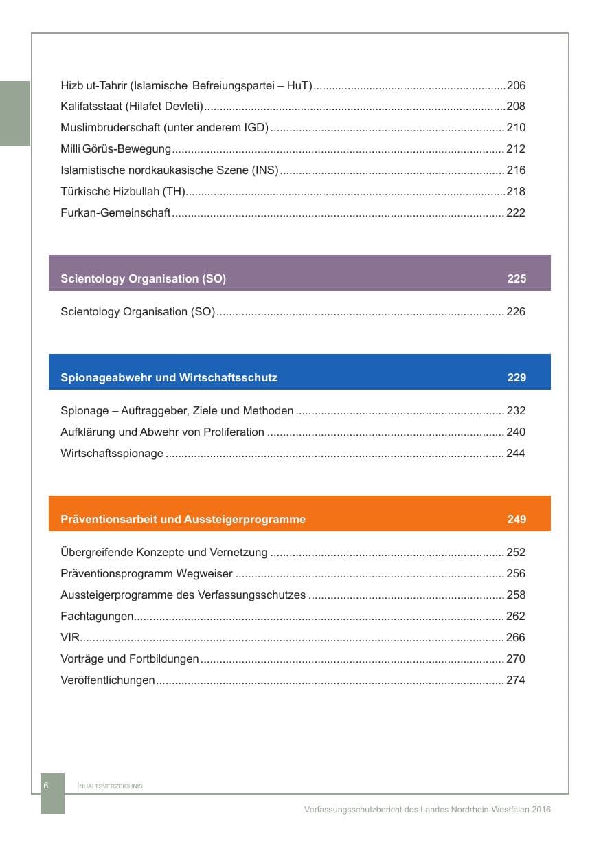 Seite 7 des Verfassungsschutzbericht 2016 Nordrhein-Westfalen
