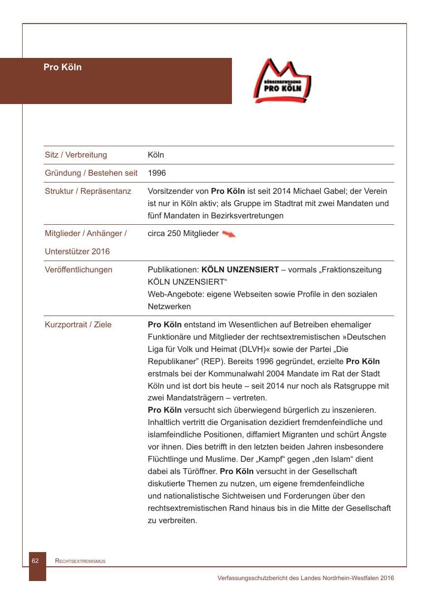 Seite 63 des Verfassungsschutzbericht 2016 Nordrhein-Westfalen