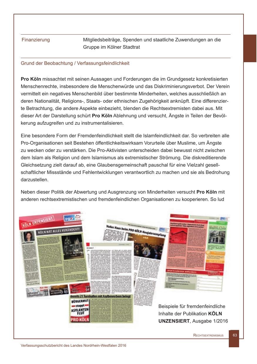 Seite 64 des Verfassungsschutzbericht 2016 Nordrhein-Westfalen