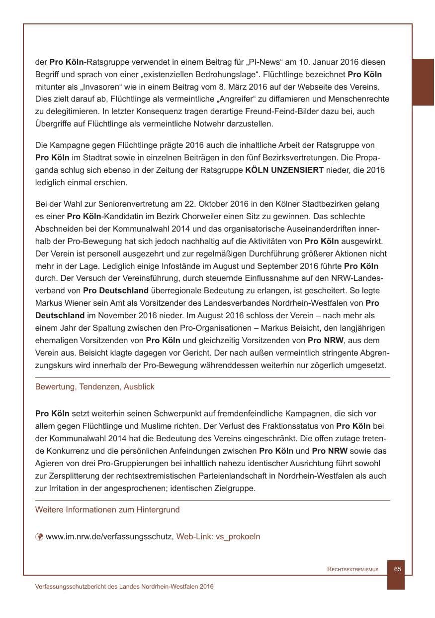 Seite 66 des Verfassungsschutzbericht 2016 Nordrhein-Westfalen