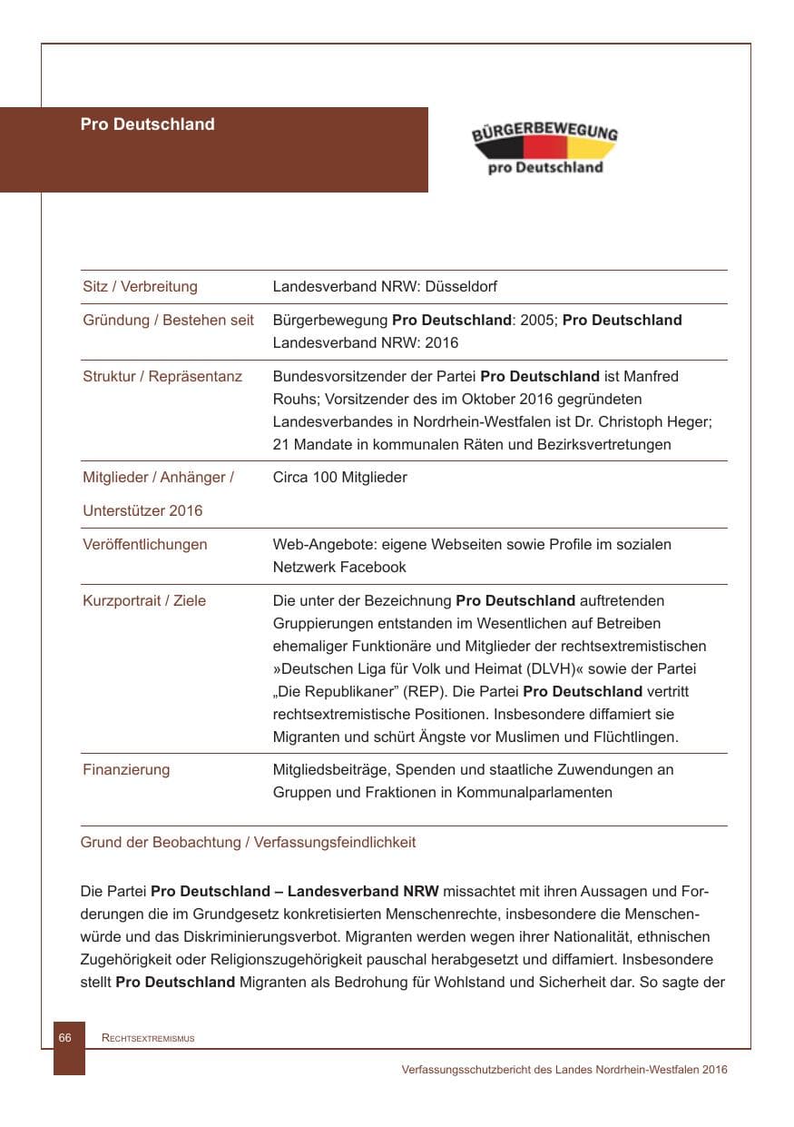 Seite 67 des Verfassungsschutzbericht 2016 Nordrhein-Westfalen
