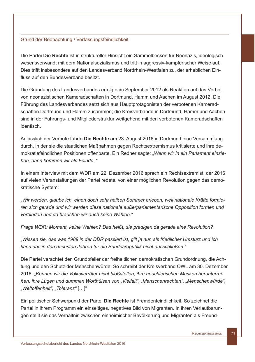Seite 72 des Verfassungsschutzbericht 2016 Nordrhein-Westfalen