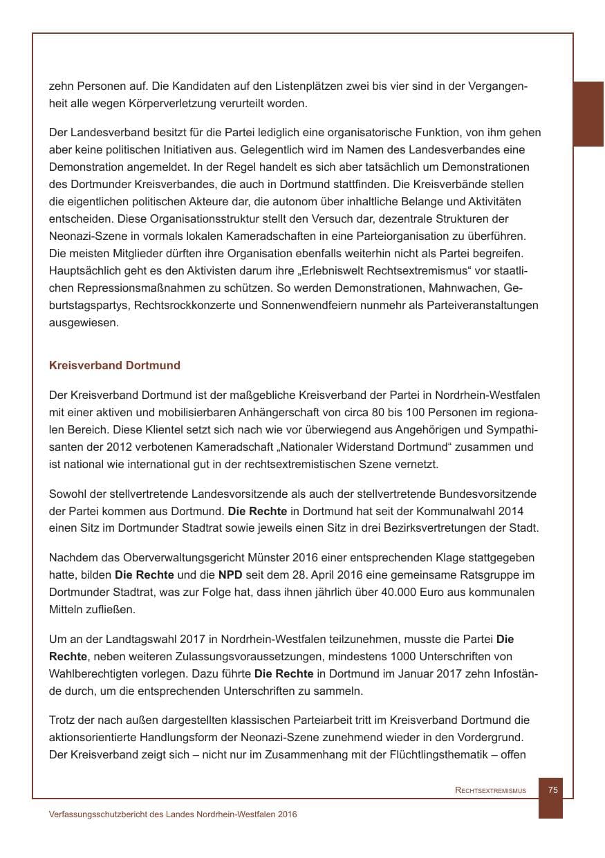 Seite 76 des Verfassungsschutzbericht 2016 Nordrhein-Westfalen