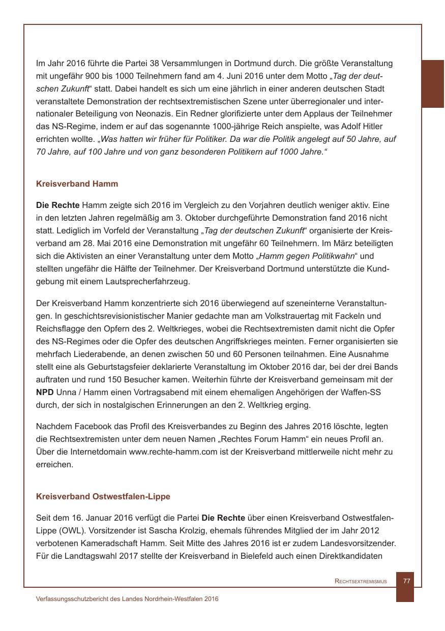 Seite 78 des Verfassungsschutzbericht 2016 Nordrhein-Westfalen