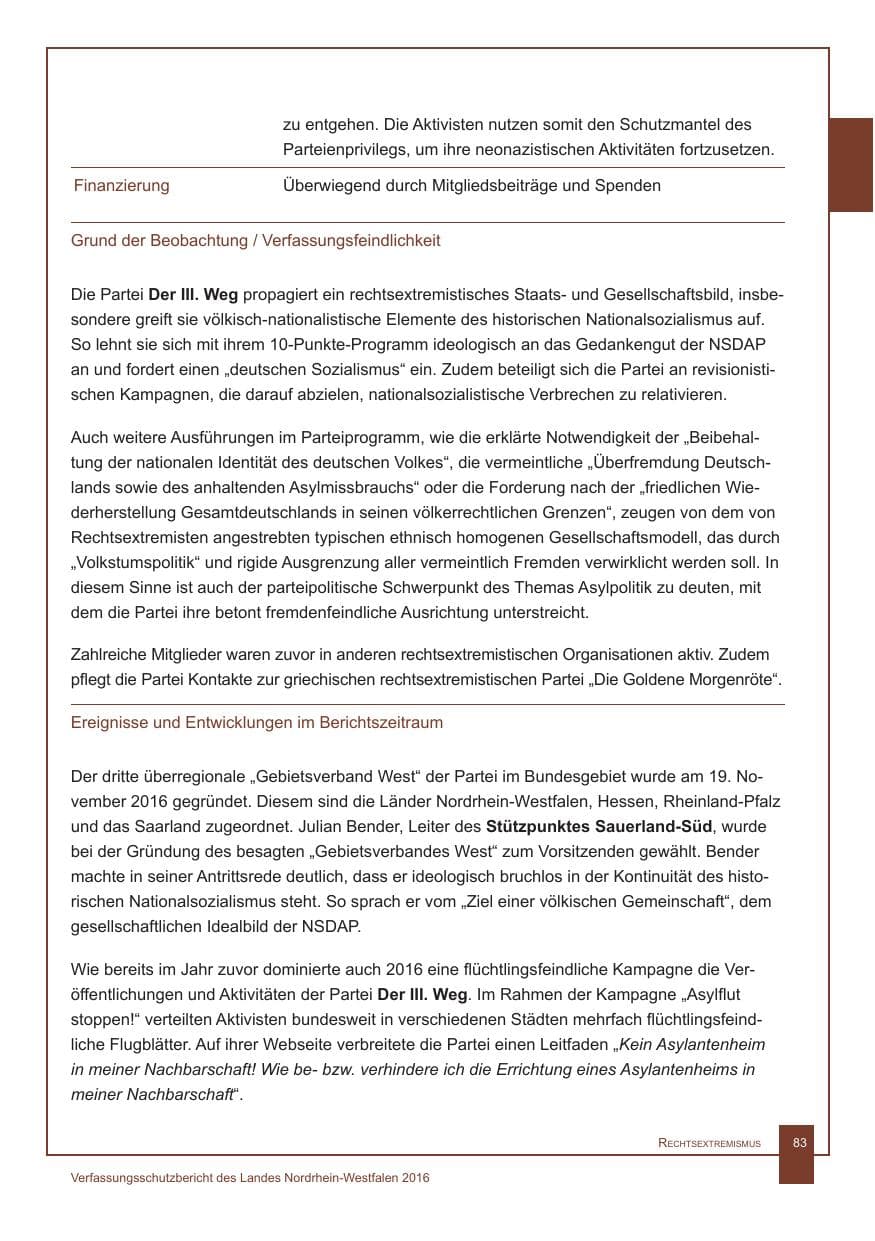 Seite 84 des Verfassungsschutzbericht 2016 Nordrhein-Westfalen