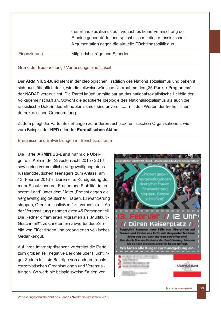 Seite 94 des Verfassungsschutzbericht 2016 Nordrhein-Westfalen