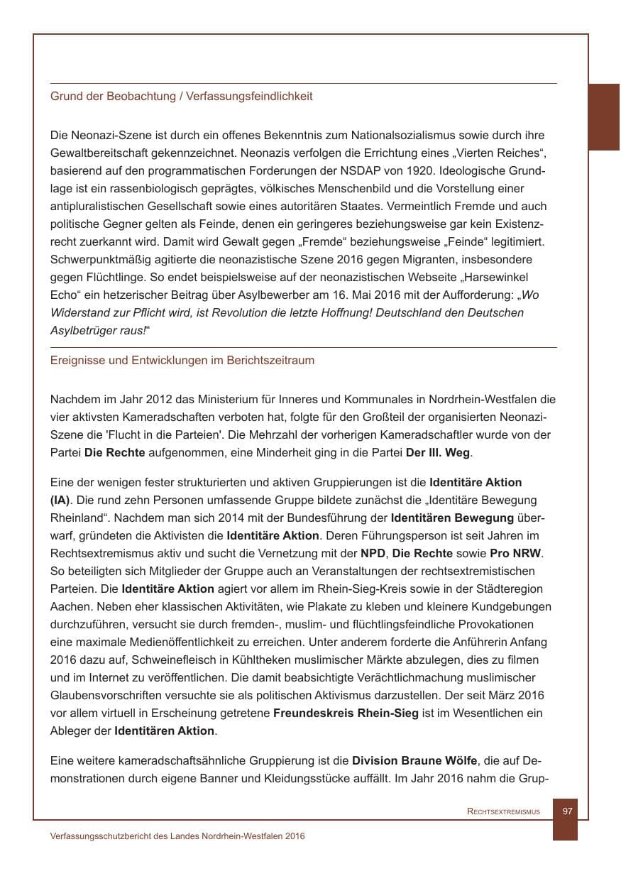 Seite 98 des Verfassungsschutzbericht 2016 Nordrhein-Westfalen