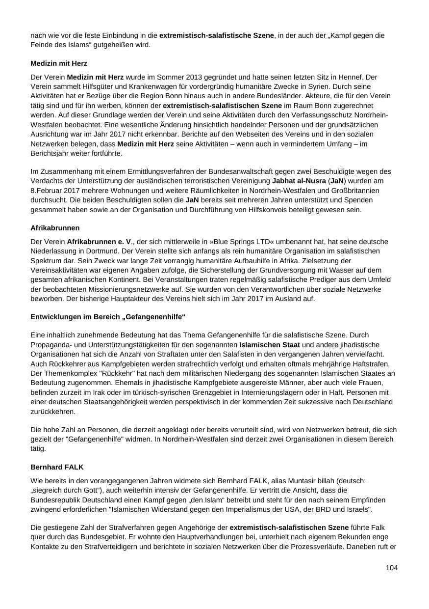 Seite 105 des Verfassungsschutzbericht 2017 Nordrhein-Westfalen