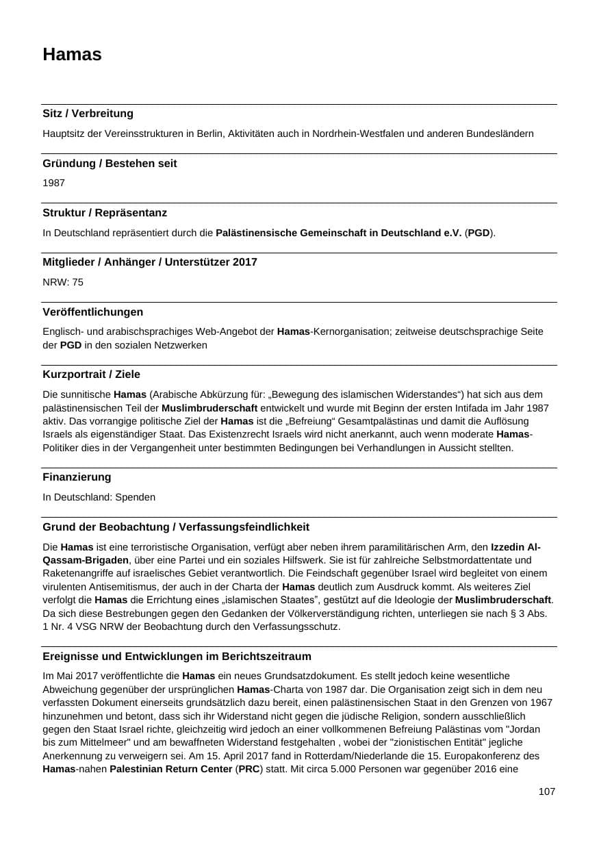 Seite 108 des Verfassungsschutzbericht 2017 Nordrhein-Westfalen