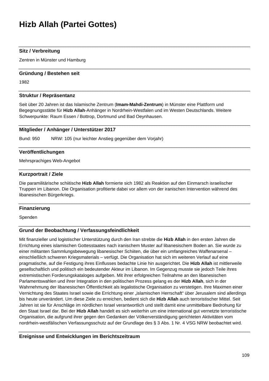 Seite 110 des Verfassungsschutzbericht 2017 Nordrhein-Westfalen