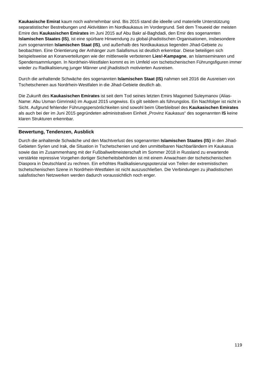 Seite 120 des Verfassungsschutzbericht 2017 Nordrhein-Westfalen