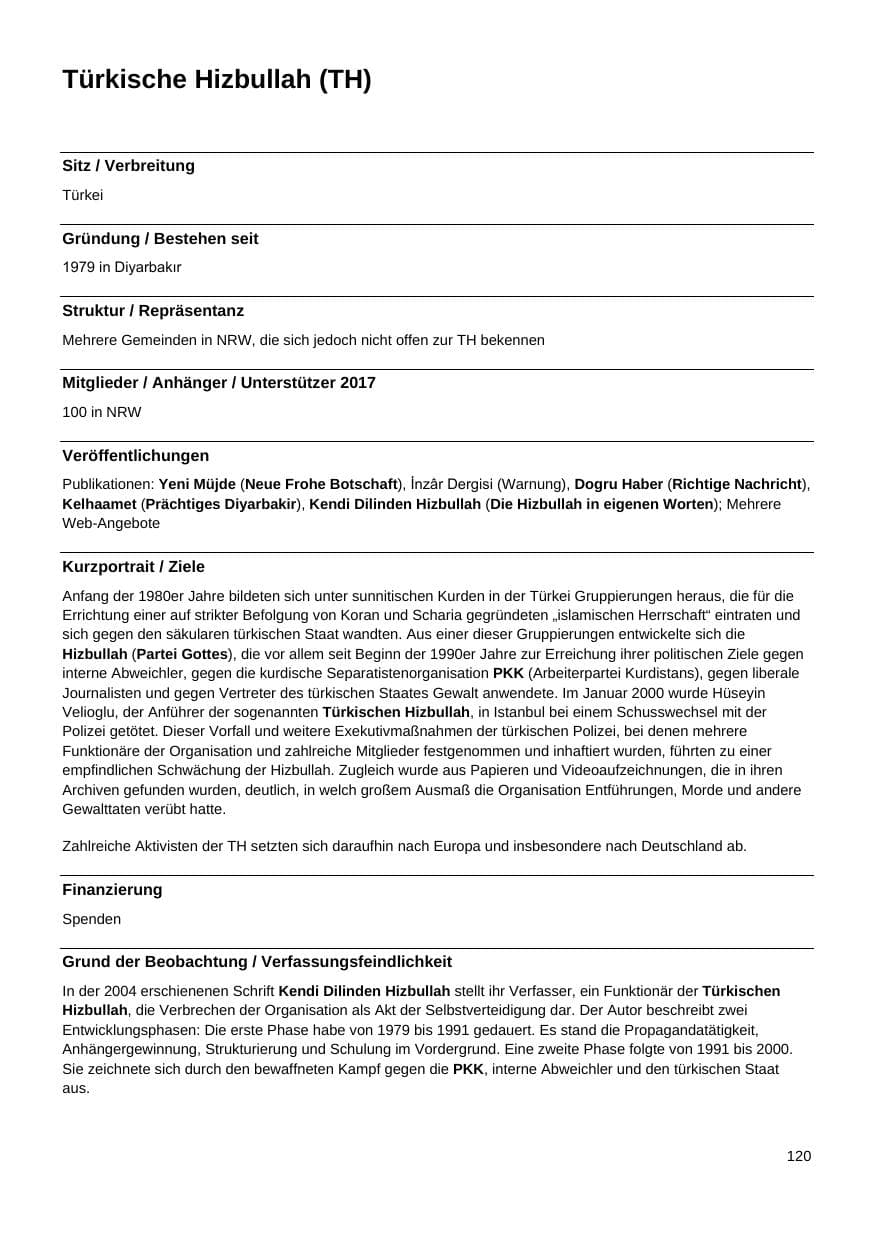 Seite 121 des Verfassungsschutzbericht 2017 Nordrhein-Westfalen