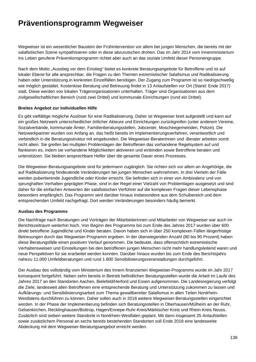 Seite 139 des Verfassungsschutzbericht 2017 Nordrhein-Westfalen