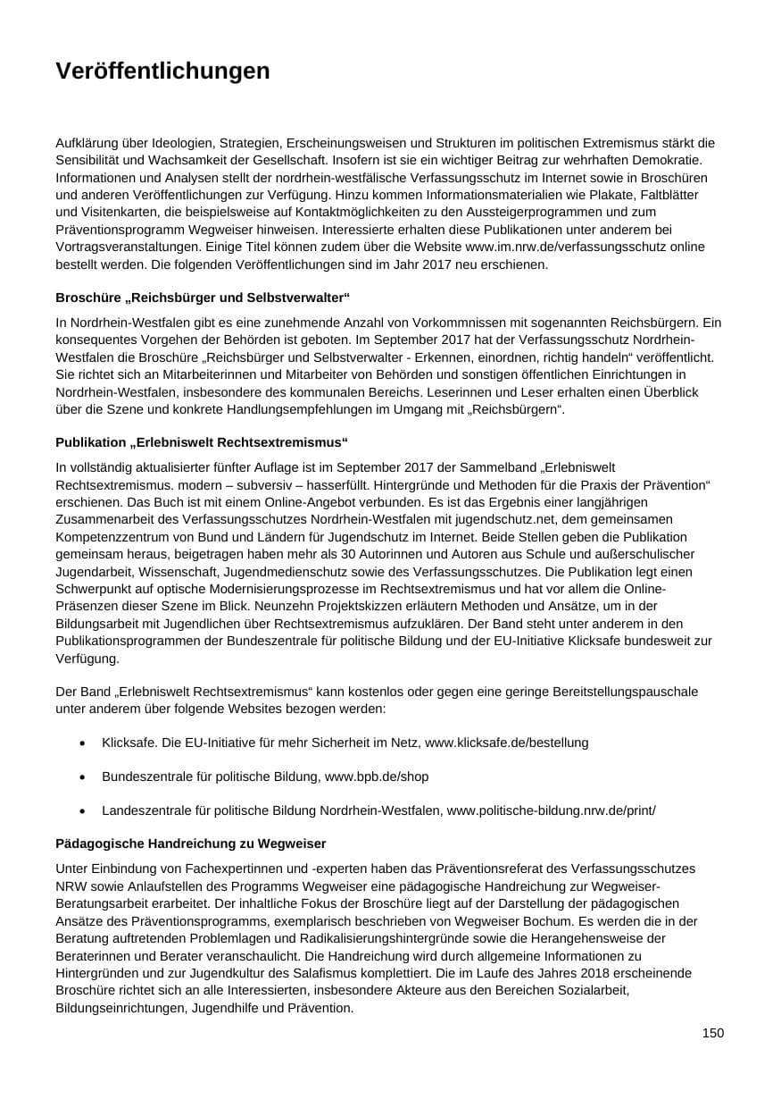 Seite 151 des Verfassungsschutzbericht 2017 Nordrhein-Westfalen