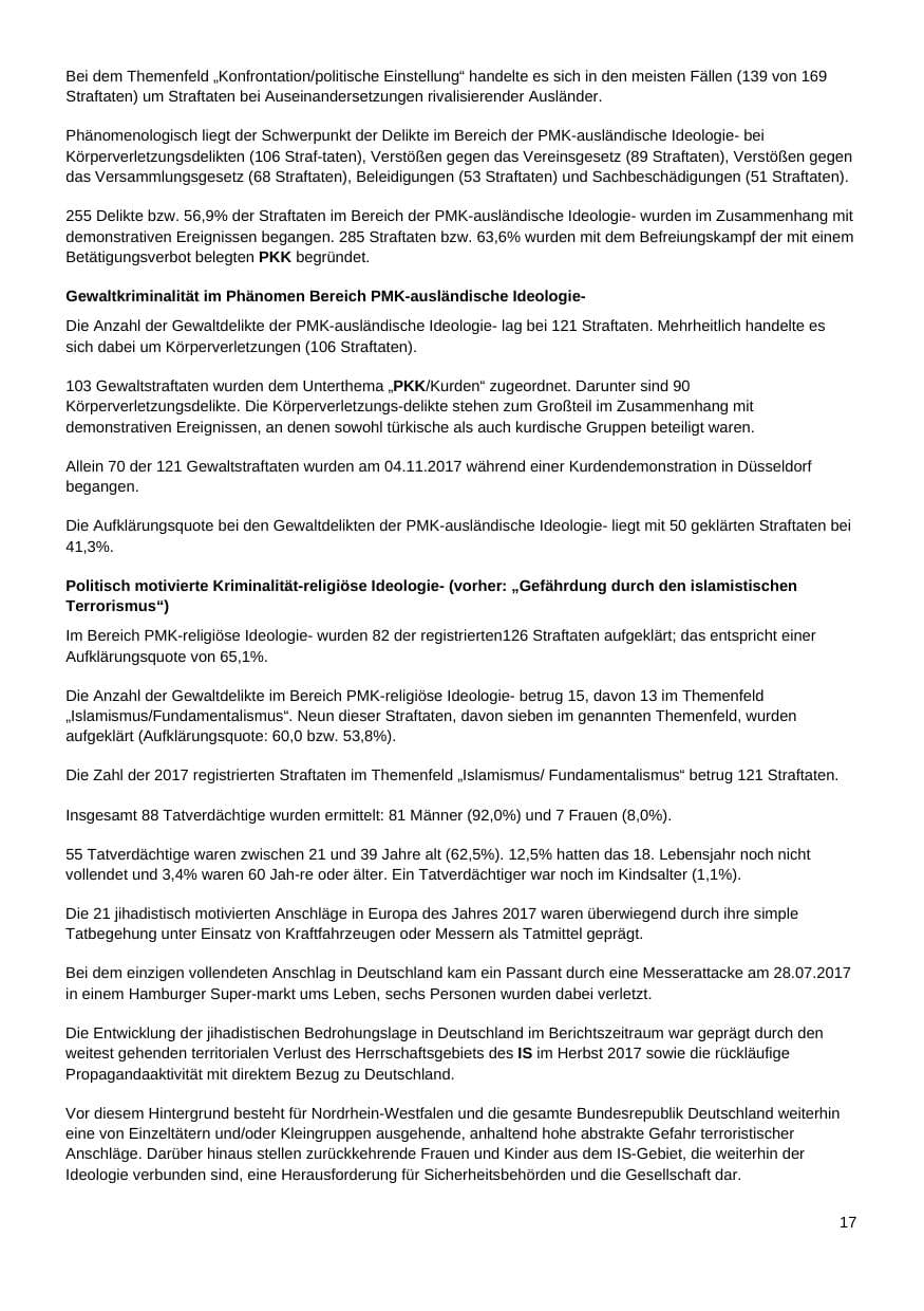 Seite 18 des Verfassungsschutzbericht 2017 Nordrhein-Westfalen