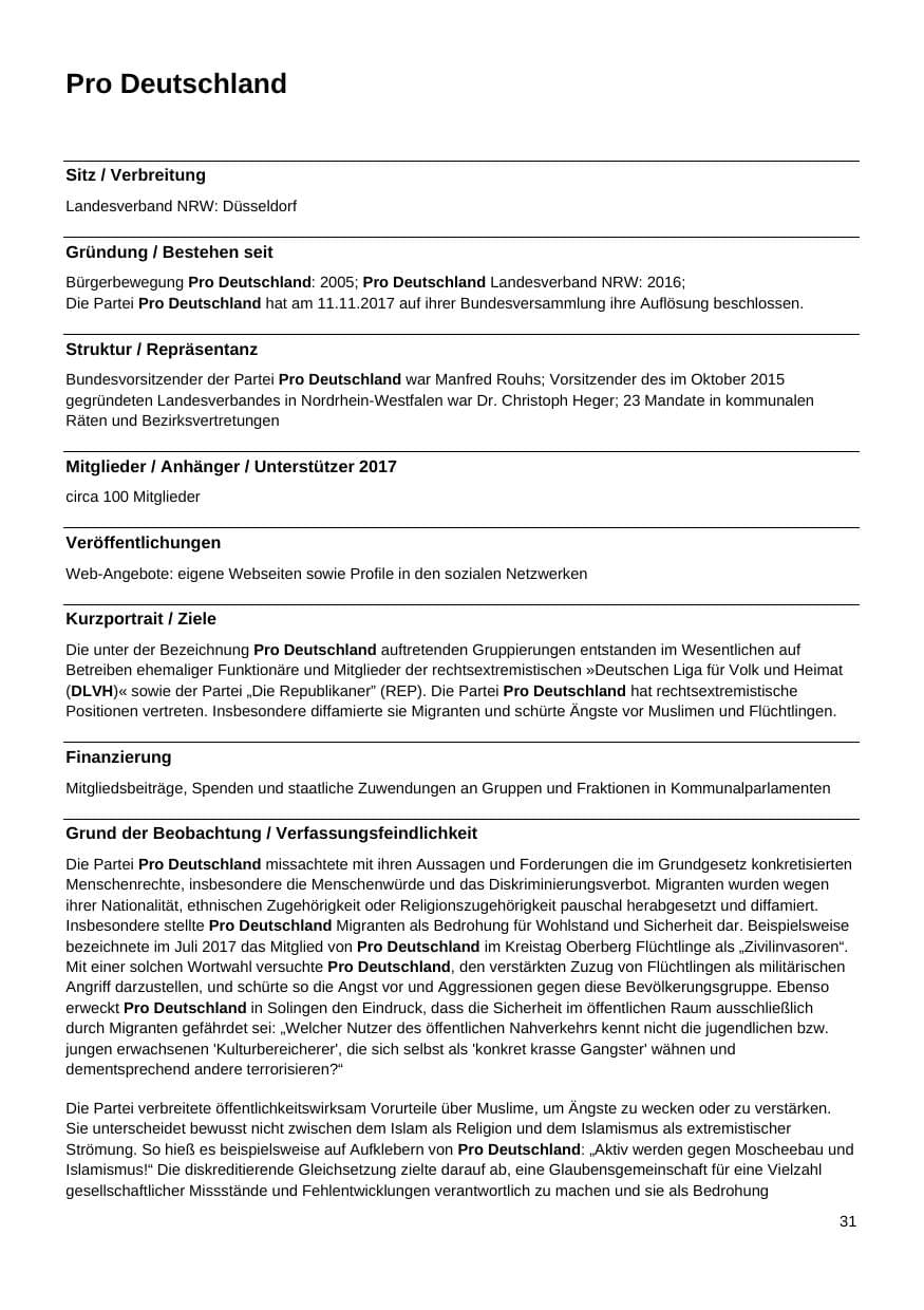 Seite 32 des Verfassungsschutzbericht 2017 Nordrhein-Westfalen