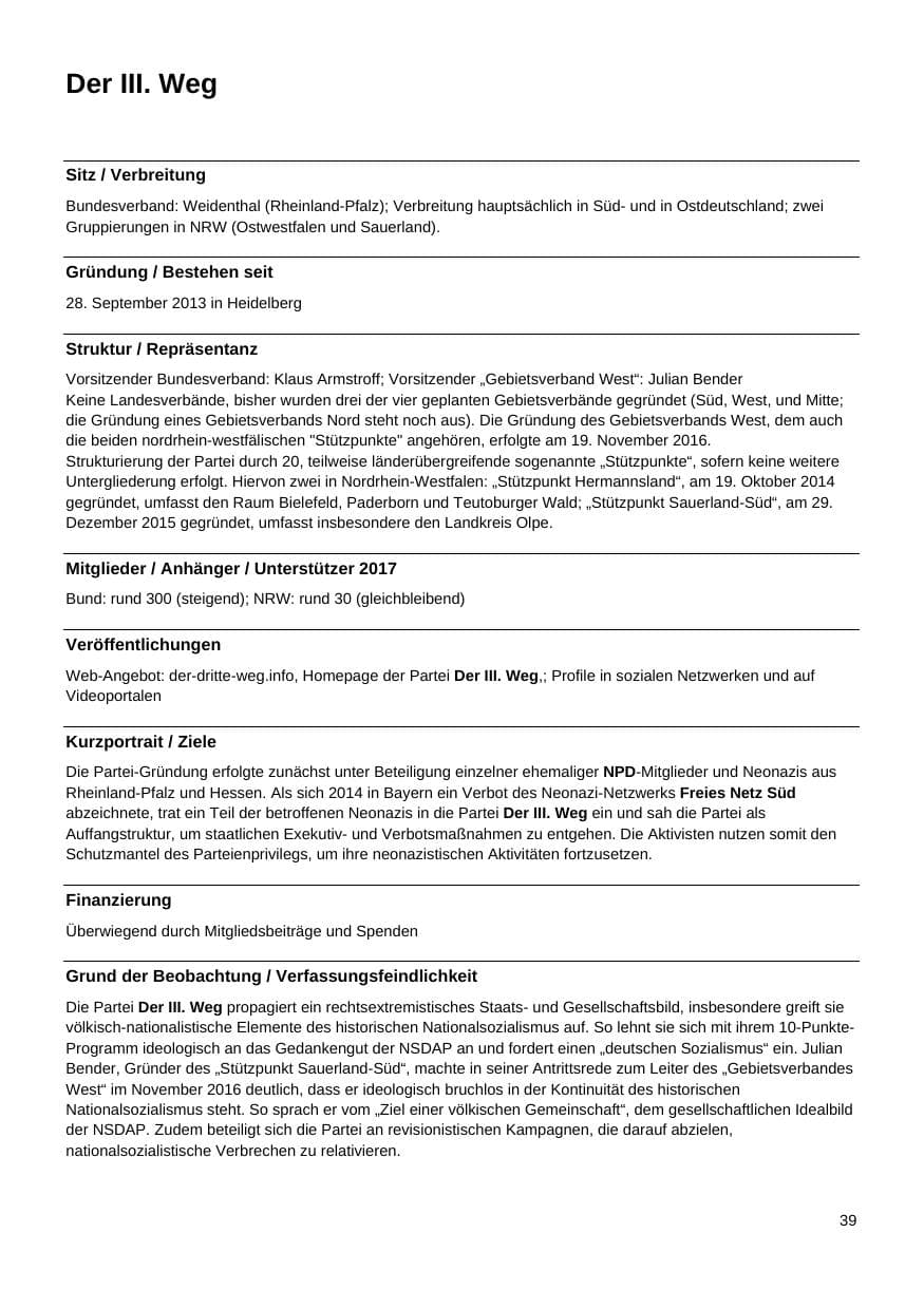 Seite 40 des Verfassungsschutzbericht 2017 Nordrhein-Westfalen