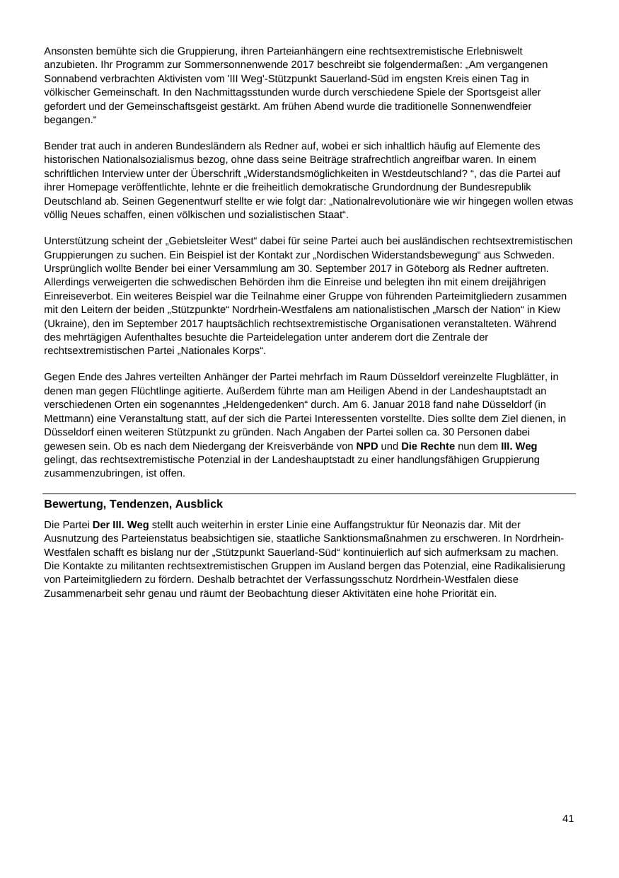 Seite 42 des Verfassungsschutzbericht 2017 Nordrhein-Westfalen