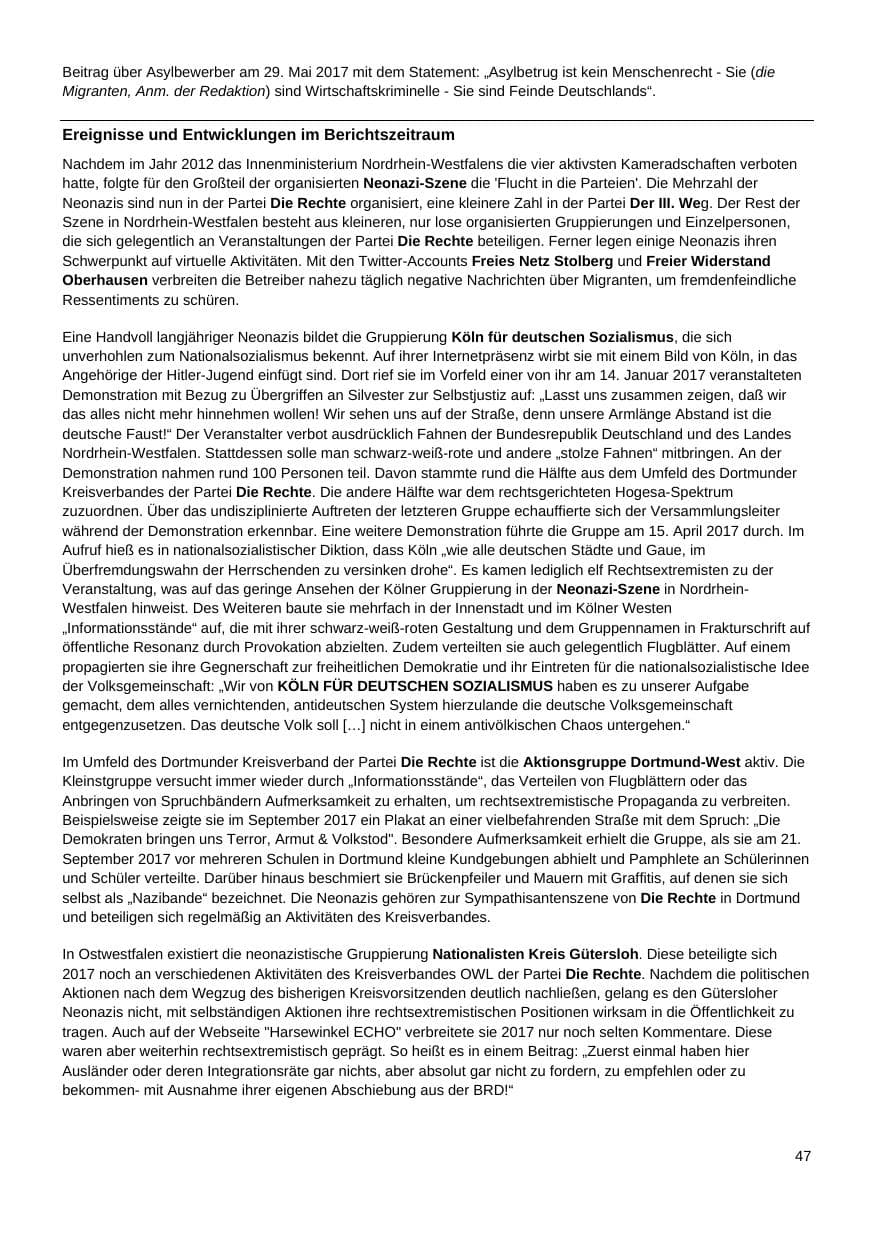 Seite 48 des Verfassungsschutzbericht 2017 Nordrhein-Westfalen