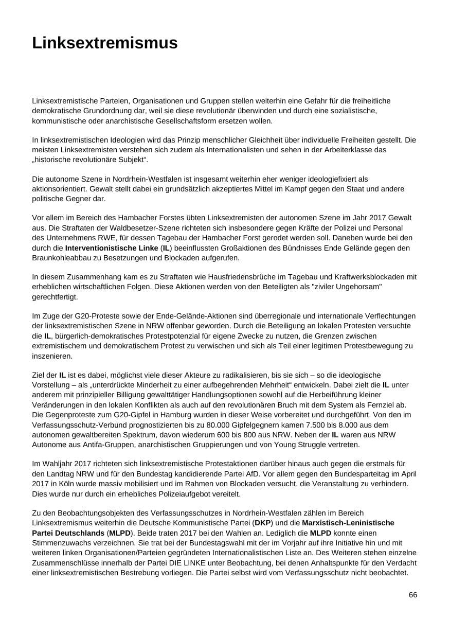 Seite 67 des Verfassungsschutzbericht 2017 Nordrhein-Westfalen