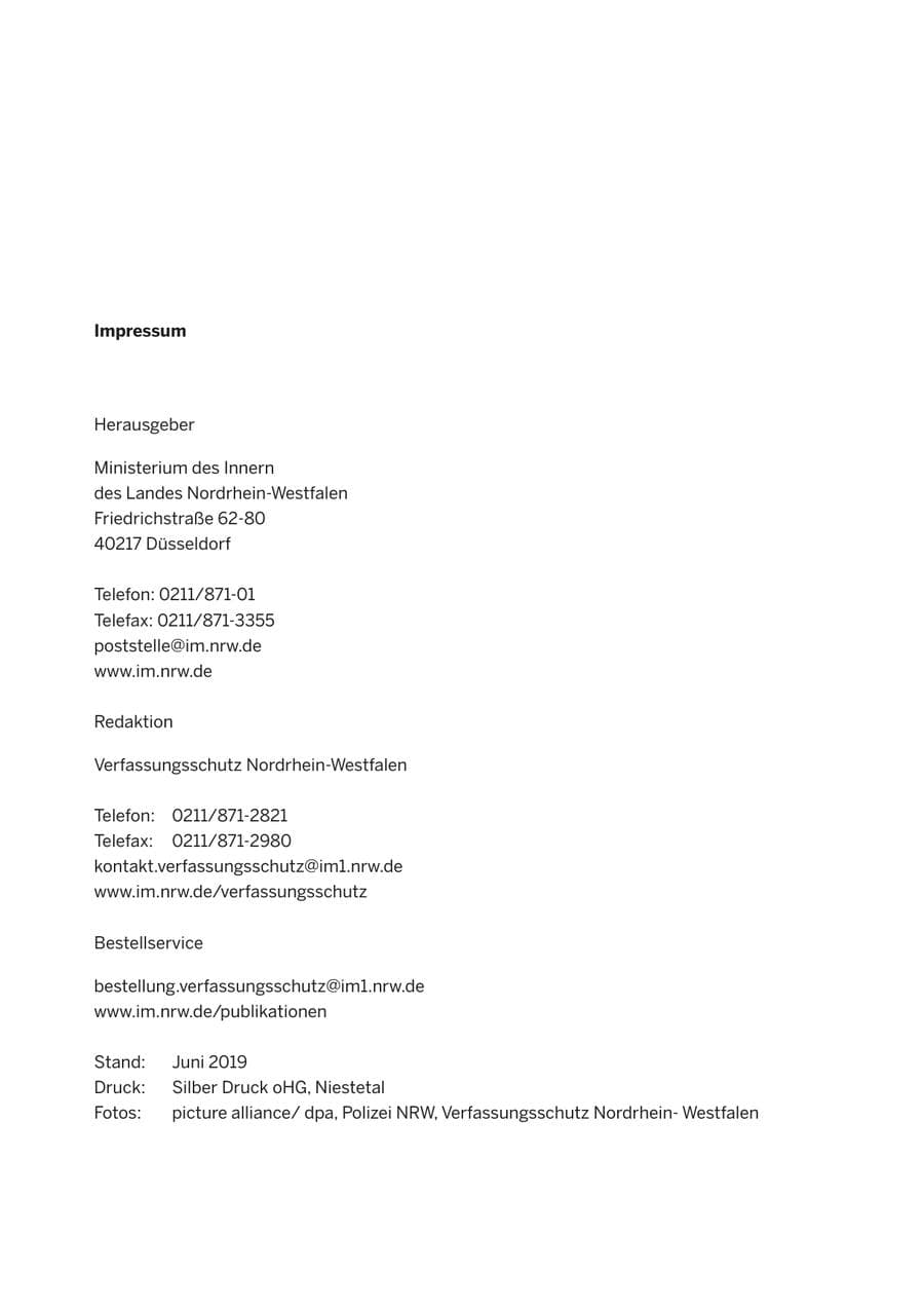 Seite 2 des Verfassungsschutzbericht 2018 Nordrhein-Westfalen