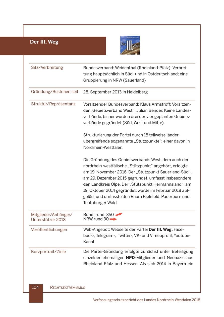 Seite 105 des Verfassungsschutzbericht 2018 Nordrhein-Westfalen