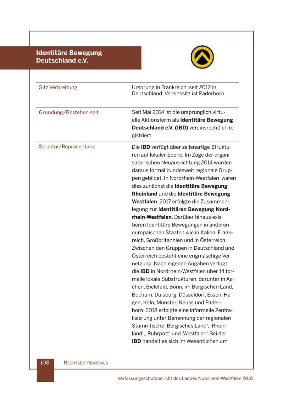 Seite 109 des Verfassungsschutzbericht 2018 Nordrhein-Westfalen
