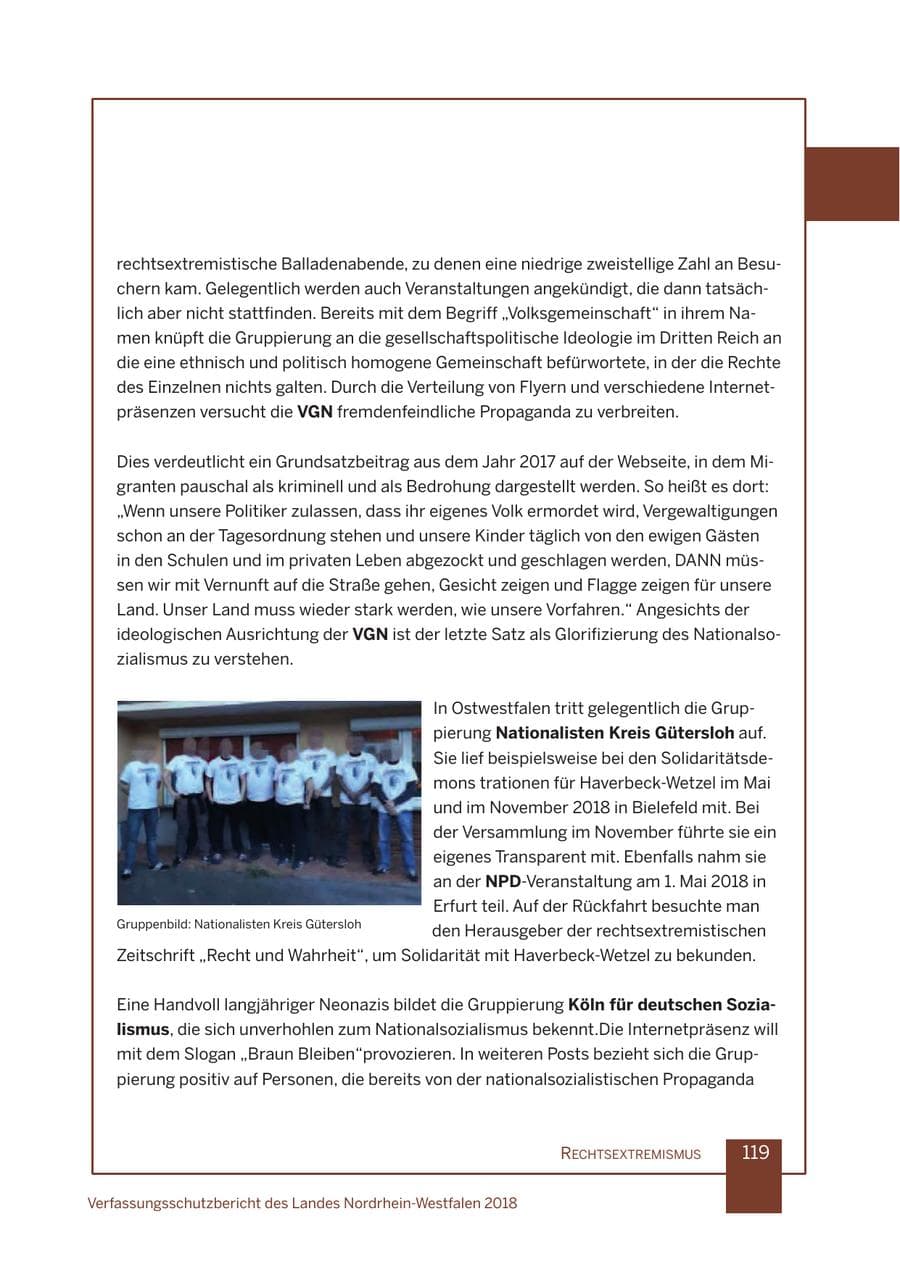 Seite 120 des Verfassungsschutzbericht 2018 Nordrhein-Westfalen