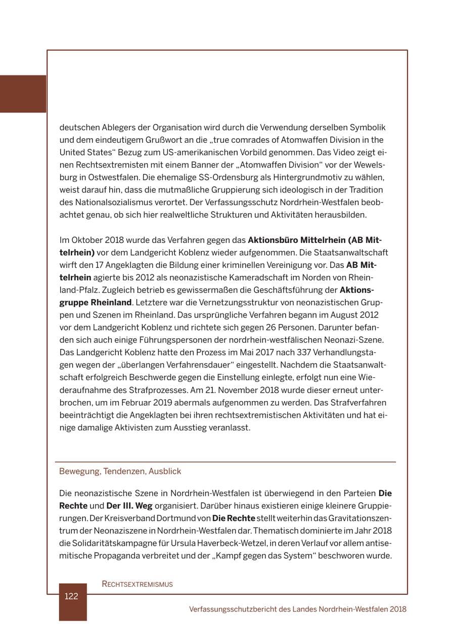 Seite 123 des Verfassungsschutzbericht 2018 Nordrhein-Westfalen