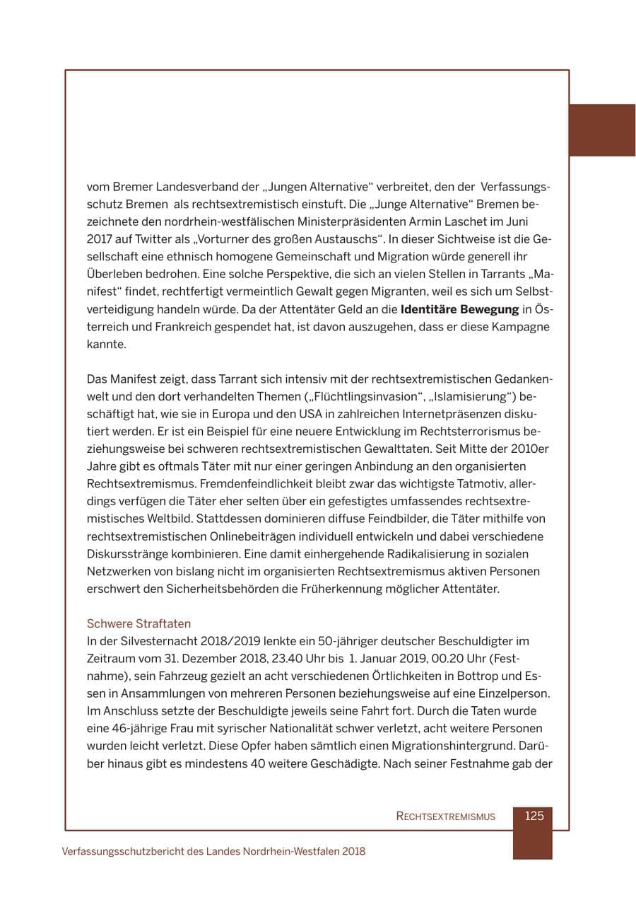 Seite 126 des Verfassungsschutzbericht 2018 Nordrhein-Westfalen
