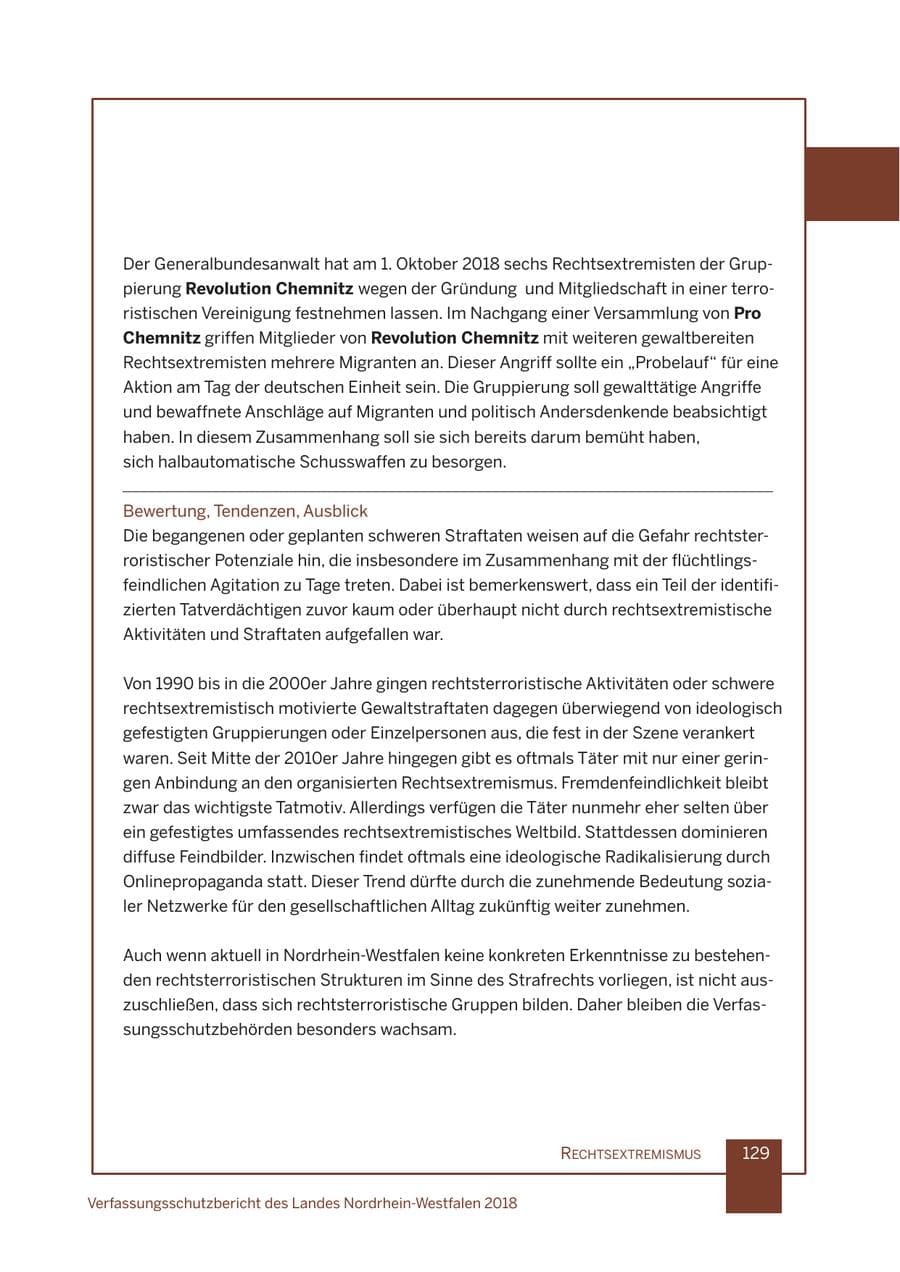 Seite 130 des Verfassungsschutzbericht 2018 Nordrhein-Westfalen