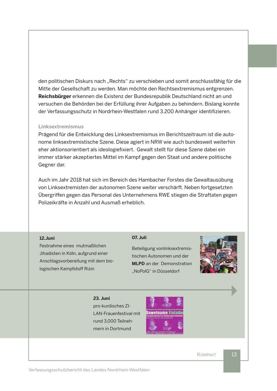 Seite 14 des Verfassungsschutzbericht 2018 Nordrhein-Westfalen