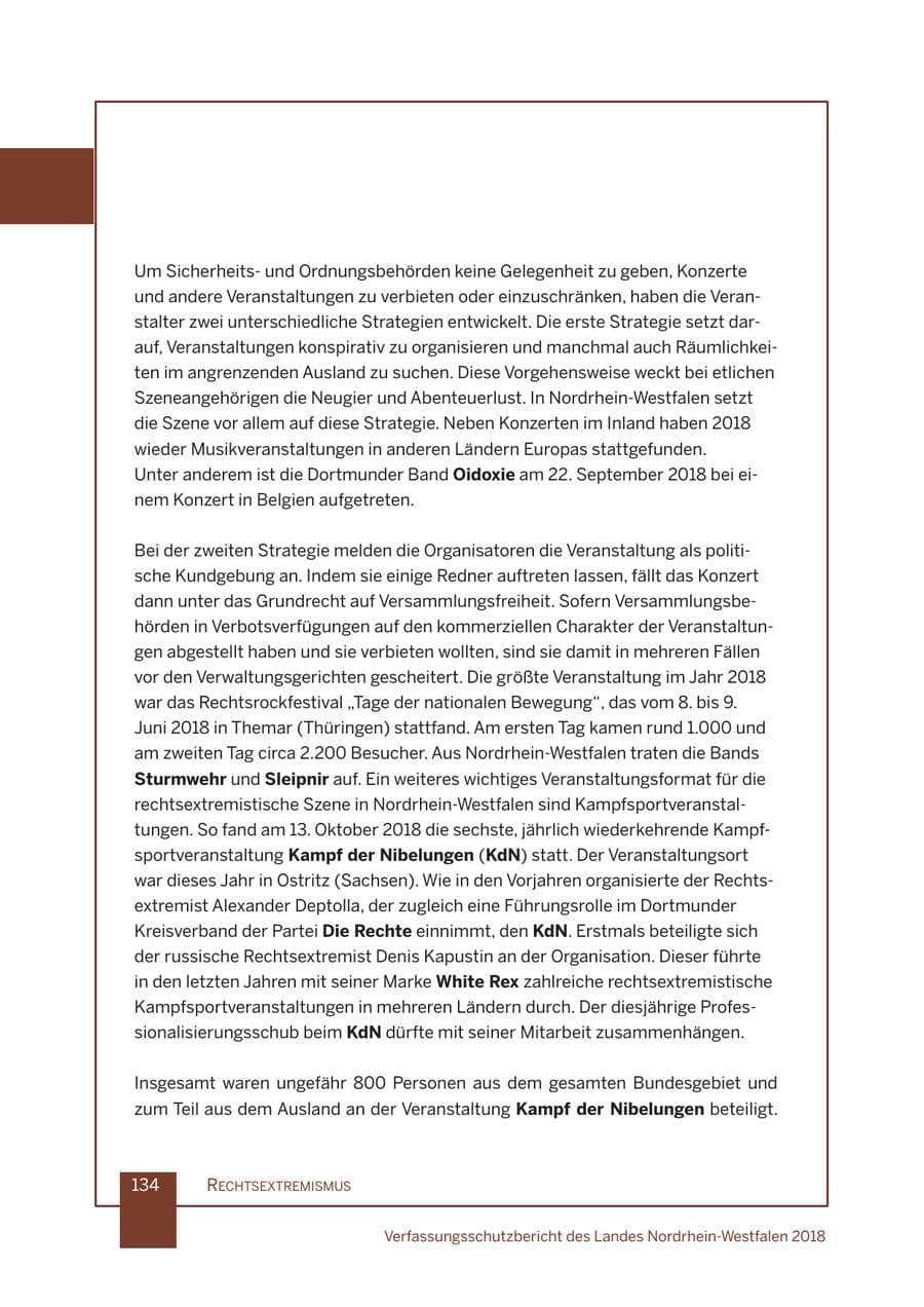 Seite 135 des Verfassungsschutzbericht 2018 Nordrhein-Westfalen