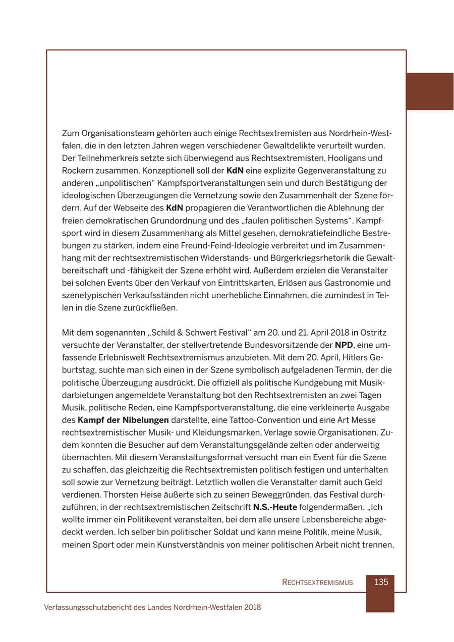 Seite 136 des Verfassungsschutzbericht 2018 Nordrhein-Westfalen