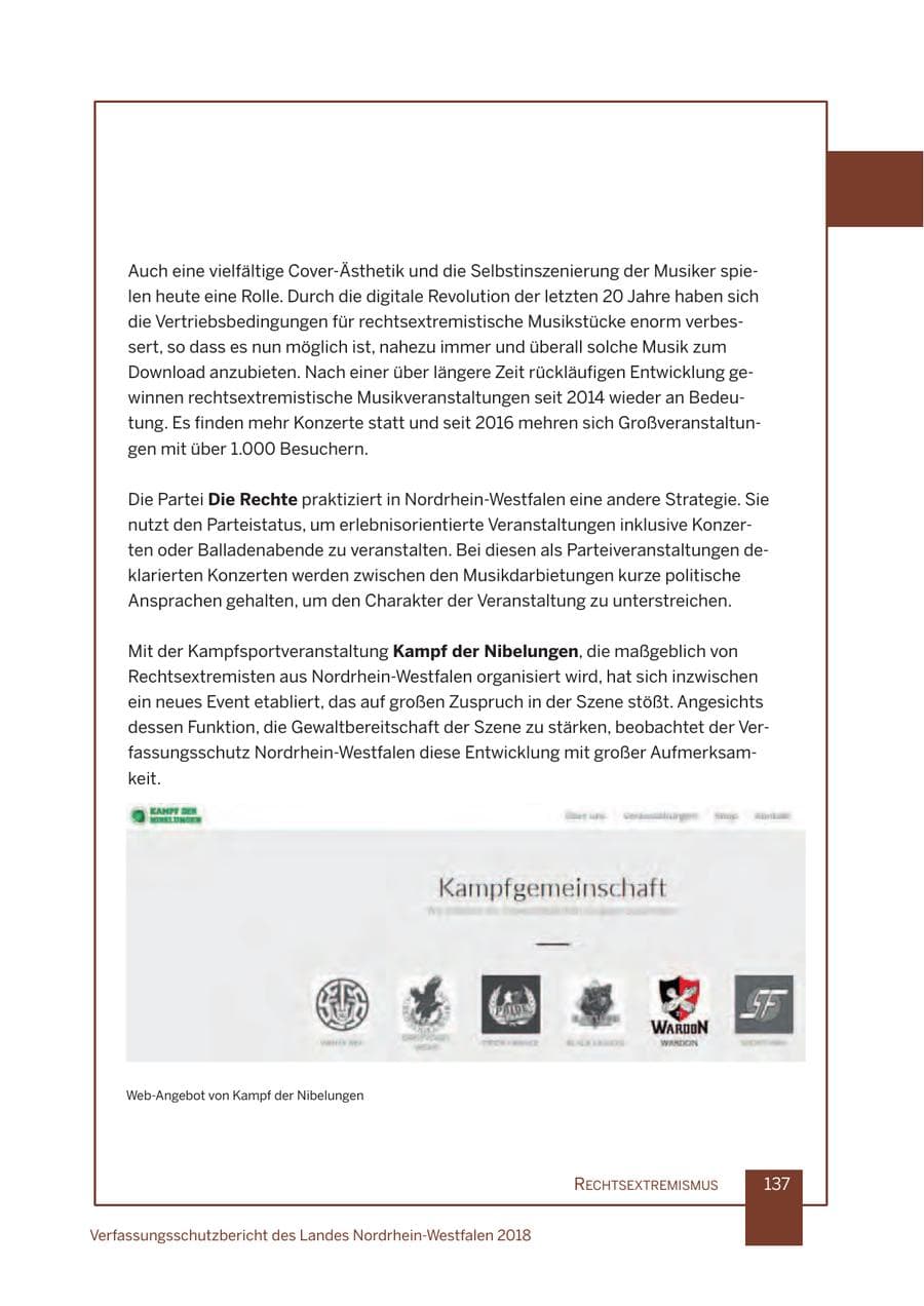 Seite 138 des Verfassungsschutzbericht 2018 Nordrhein-Westfalen