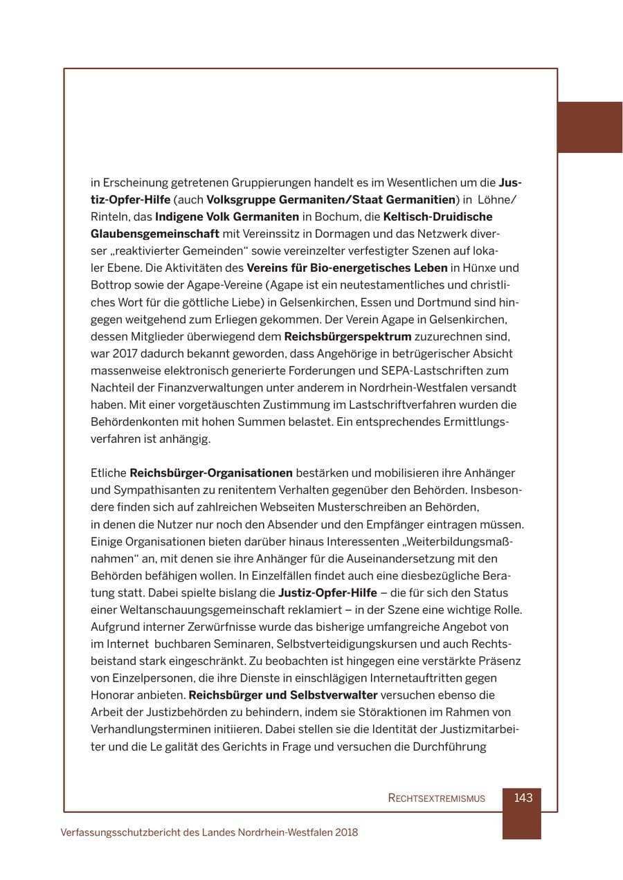 Seite 144 des Verfassungsschutzbericht 2018 Nordrhein-Westfalen