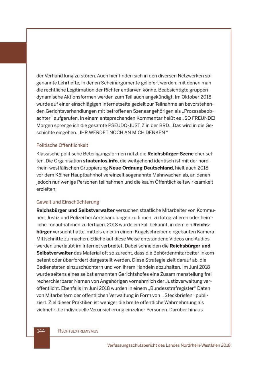 Seite 145 des Verfassungsschutzbericht 2018 Nordrhein-Westfalen