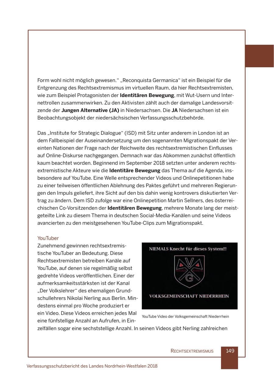 Seite 150 des Verfassungsschutzbericht 2018 Nordrhein-Westfalen
