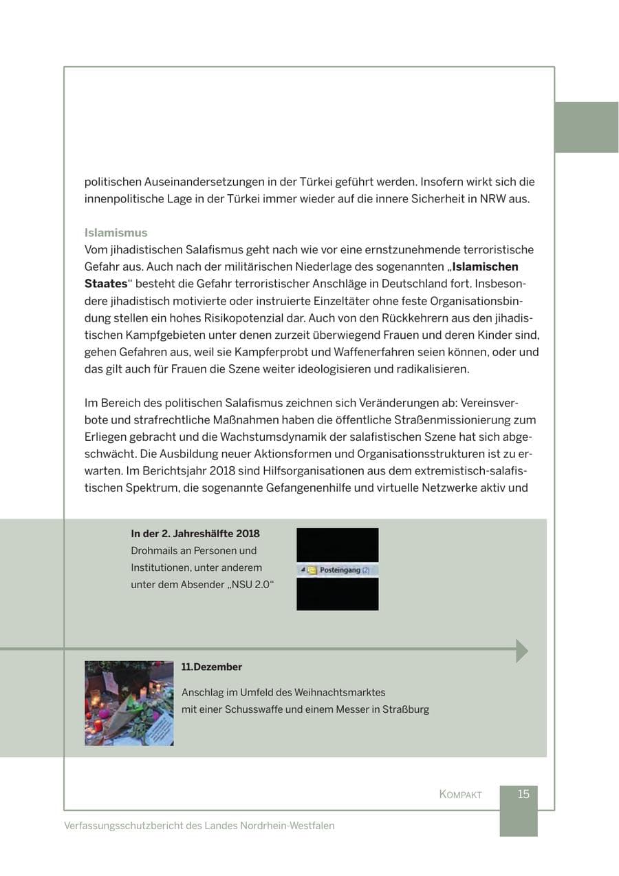 Seite 16 des Verfassungsschutzbericht 2018 Nordrhein-Westfalen