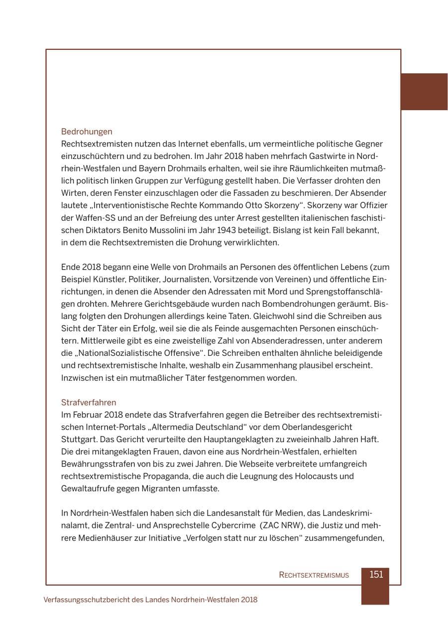 Seite 152 des Verfassungsschutzbericht 2018 Nordrhein-Westfalen