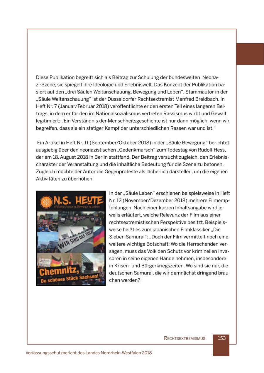 Seite 154 des Verfassungsschutzbericht 2018 Nordrhein-Westfalen