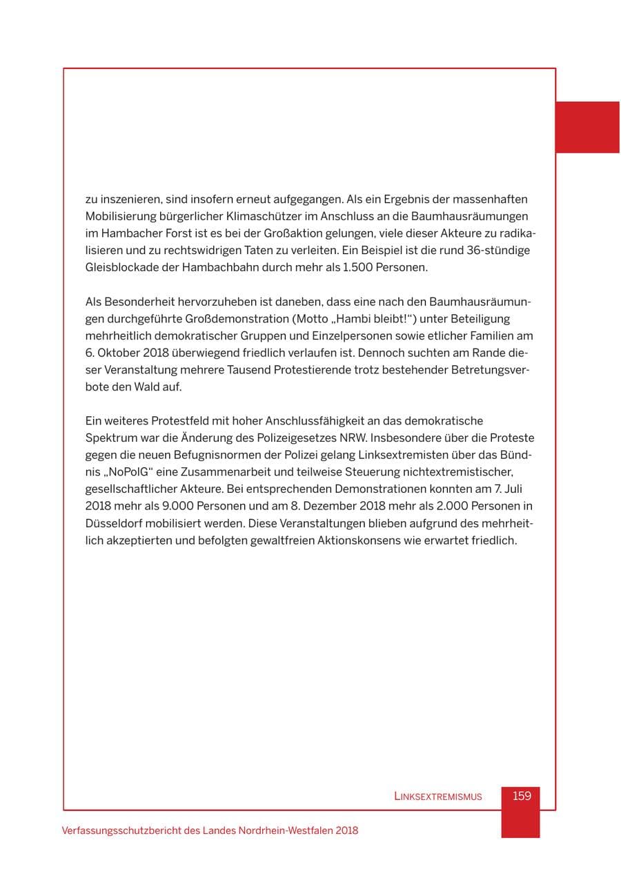 Seite 160 des Verfassungsschutzbericht 2018 Nordrhein-Westfalen