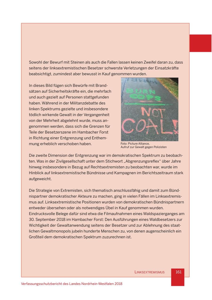 Seite 162 des Verfassungsschutzbericht 2018 Nordrhein-Westfalen
