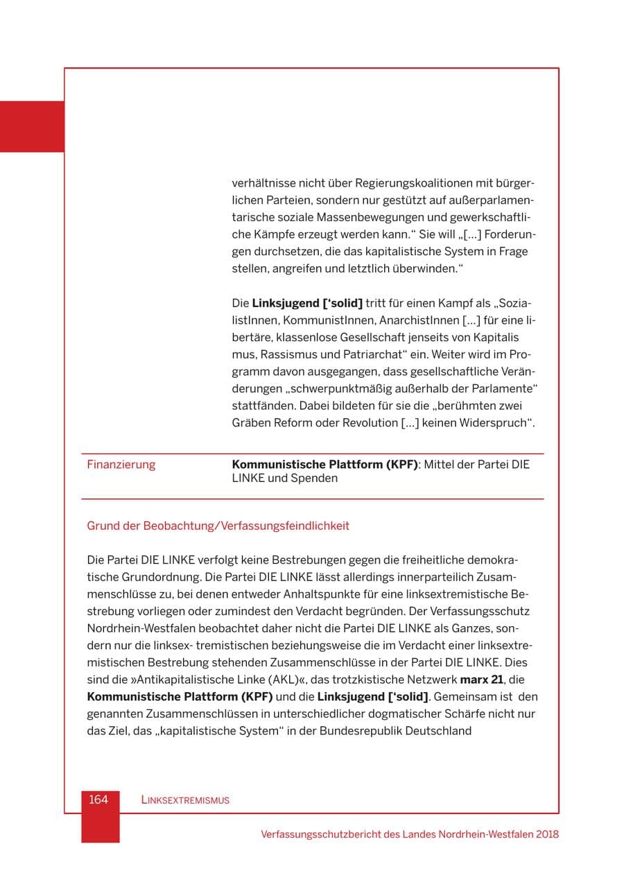 Seite 165 des Verfassungsschutzbericht 2018 Nordrhein-Westfalen