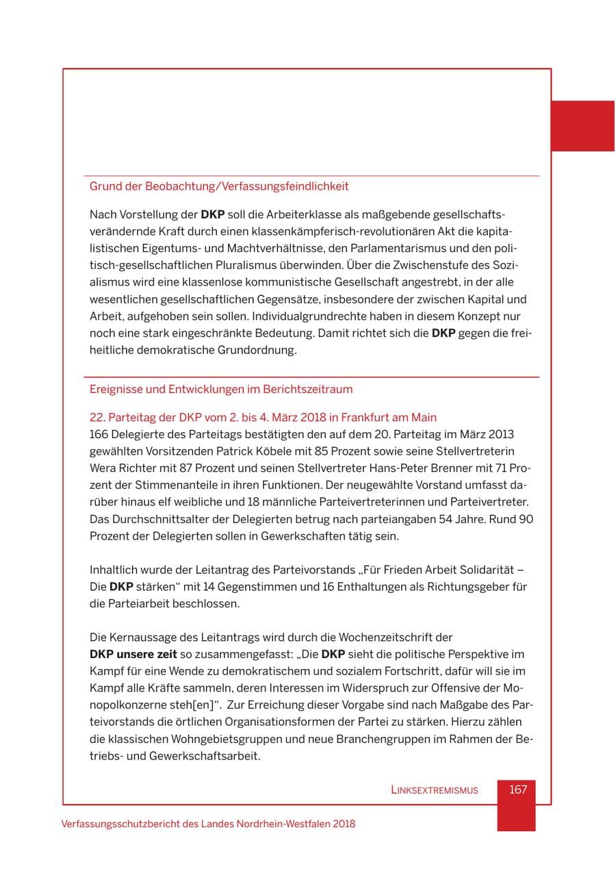 Seite 168 des Verfassungsschutzbericht 2018 Nordrhein-Westfalen