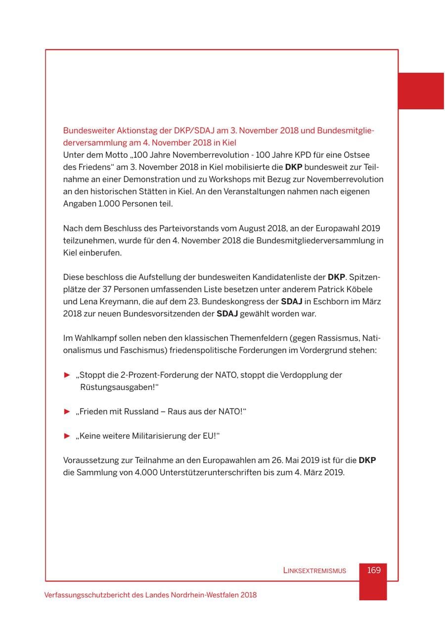 Seite 170 des Verfassungsschutzbericht 2018 Nordrhein-Westfalen